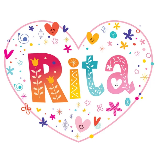 Ρίτα κορίτσια όνομα αγάπη σχεδιασμός σε σχήμα καρδιάς διακοσμητικά γράμματα — Διανυσματικό Αρχείο