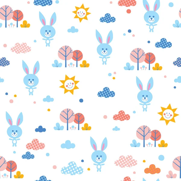 Cute Bunnies Seamless Pattern — Stock Vector
