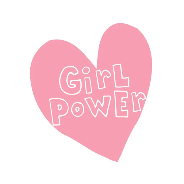 Girl Power Hjärtformade Design Med Hand Bokstäver — Stock vektor