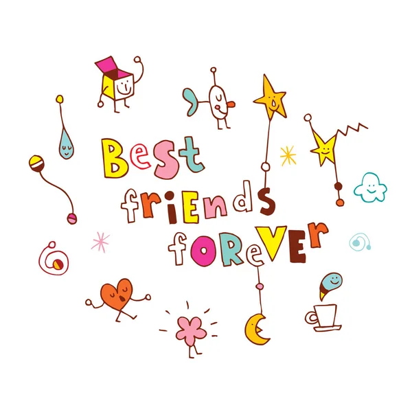 Best Friends Forever Hand Lettering Design Cute Characters — Stock Vector