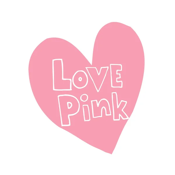 Love Pink Diseño Forma Corazón Con Letras Mano — Vector de stock