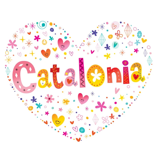 Καταλονία Αυτόνομη Κοινότητα Της Ισπανίας Σχήμα Καρδιάς Τύπο Γραμμάτων Διανυσματική — Διανυσματικό Αρχείο