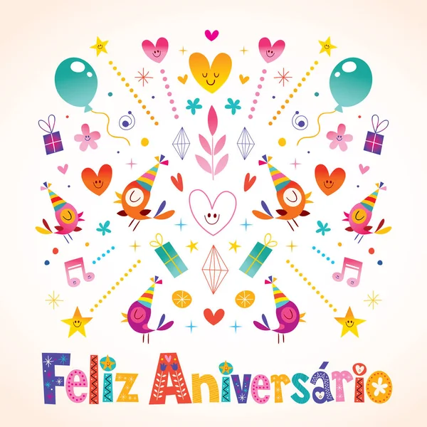 Feliz Aniversario Portugais Brésilien Carte Joyeux Anniversaire — Image vectorielle