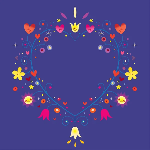 Cadre Romantique Décoratif Décoratif Forme Coeur Avec Des Fleurs — Image vectorielle