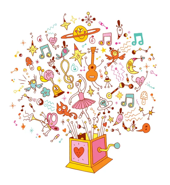 Music Box Musical Burst Creativity Fun — Stock Vector