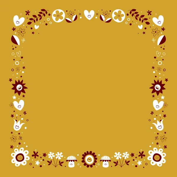 Coeur et fleurs bordure cadre rétro — Image vectorielle