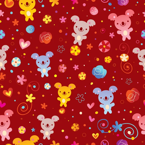 Seamless Pattern Koala Bears Flowers — Stock Vector