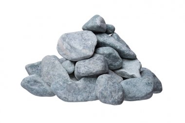 Beyaz arka planda Gri çakıl yığını. 