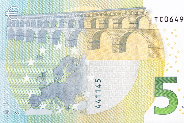 Close-up of part 5 euro banknote. — Stock Photo, Image