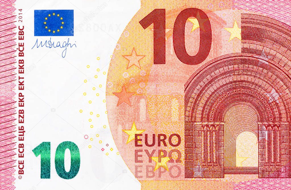 Part of 10 euro bill on macro.