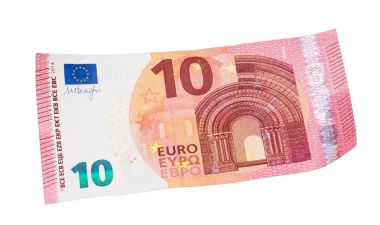 Beyaz arka plan üzerinde on euro banknot.