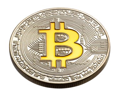 Cryptocurrency fiziksel bitcoin paralar renkli. Sarı bitcoin.