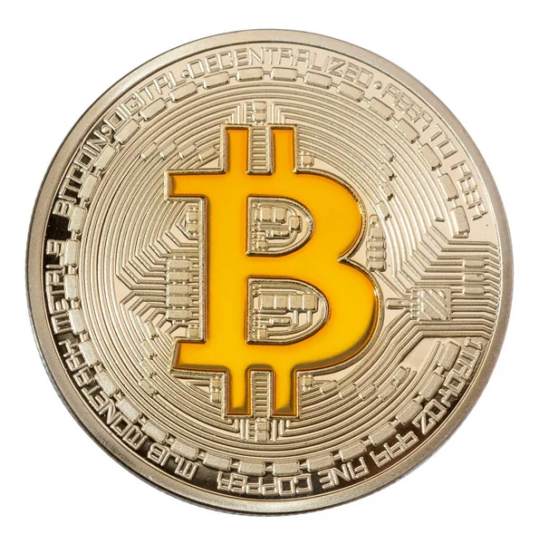Cerrar imagen de Bitcoin de oro sobre fondo blanco . — Foto de Stock