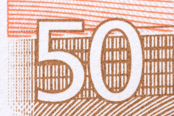 50 Euro der Europäischen Union aus nächster Nähe fotografiert. Schwerpunkt o — Stockfoto