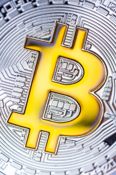 Argento bitcoin croptocurrency, bitcoin giallo. Può essere usato come ba — Foto Stock