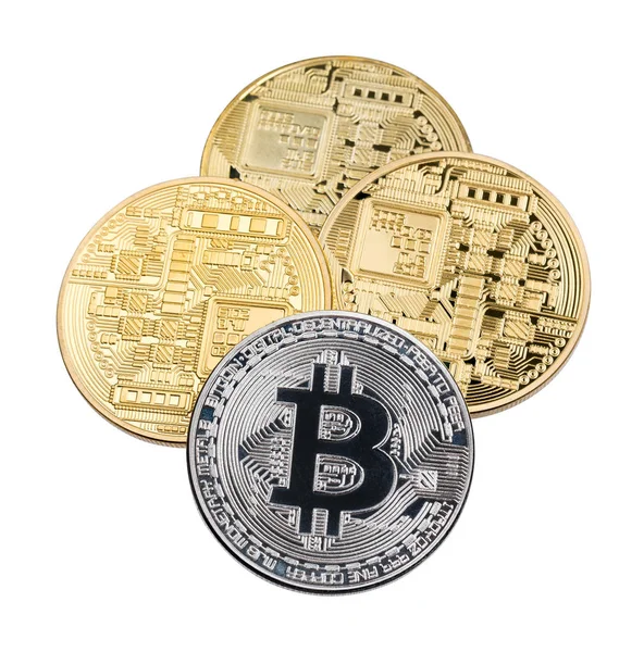 Bitcoin d'oro e d'argento da vicino . — Foto Stock