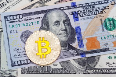 Altın cruptocurrency sarı bitcoin yüz banknot backgr üzerinde