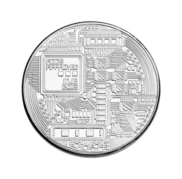 Srebrna moneta titan bitcoin na białym tle. — Zdjęcie stockowe