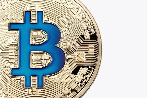 Mavi bitcoin altın bitcoin cruptocurrency, yakın çekim.