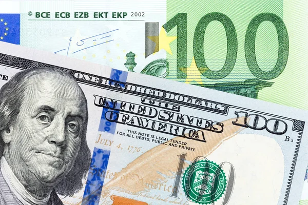 American and European currency paper bill.