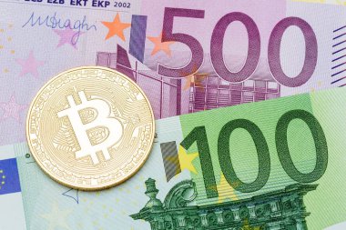 Altın bitcoin Euro arka plan. Bitcoin cryptocurrency.