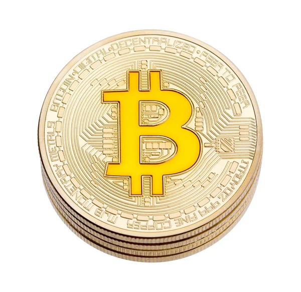 Cruptocurrency oro bitcoin amarillo sobre fondo blanco . — Foto de Stock