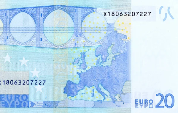 20 유로-매크로 단편 지폐의 뒷면. — 스톡 사진