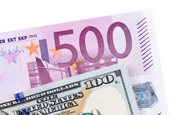 Dólar y euro aislados en blanco . — Foto de Stock