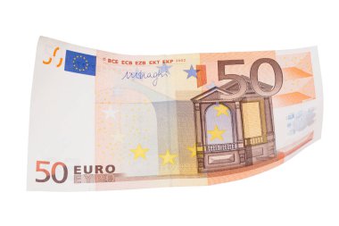 beyaz zemin üzerinde 50 euro banknot.