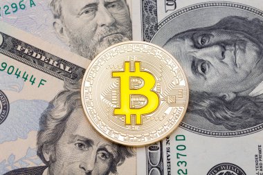 Altın cruptocurrency sarı bitcoin farklı dolar backgr üzerinde