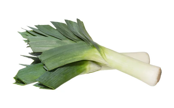 Zwei frische grüne Lauch auf weißem Hintergrund. — Stockfoto