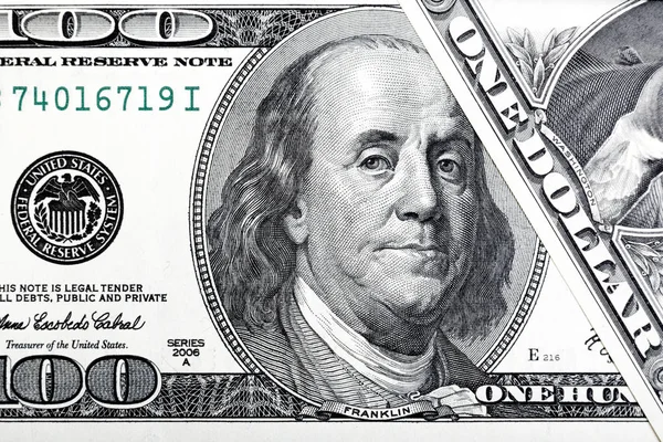 Retrato de Benjamin Franklin de uma nota de cem dólares . — Fotografia de Stock