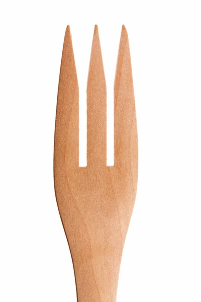 Wooden fork close-up, isolated on a white. — Stock Photo, Image