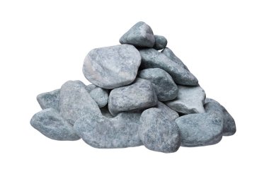 Beyaz arka planda Gri çakıl yığını.