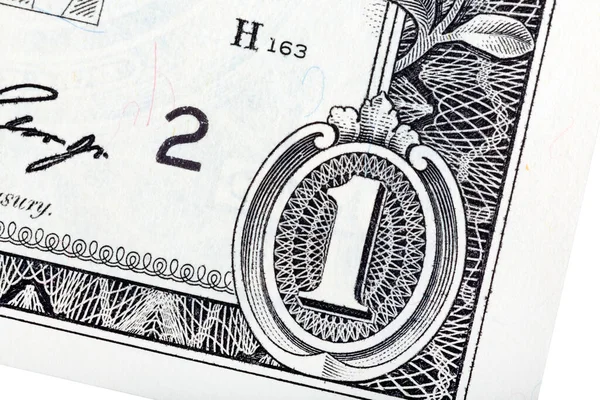 Ένα κοντινό σε ένα χαρτονόμισμα ενός δολαρίου. Αμερικάνικα χρήματα στο μακροοικονομικό. — Φωτογραφία Αρχείου