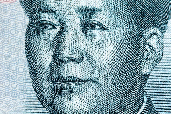 Porträtt av Mao Zedong på tio kinesiska yuan. Kinesisk valuta på makro. — Stockfoto