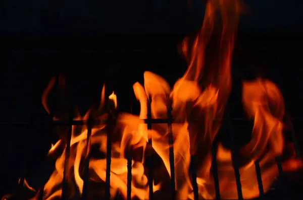 Black Background Flames Red Hot Grill — Stock Photo, Image