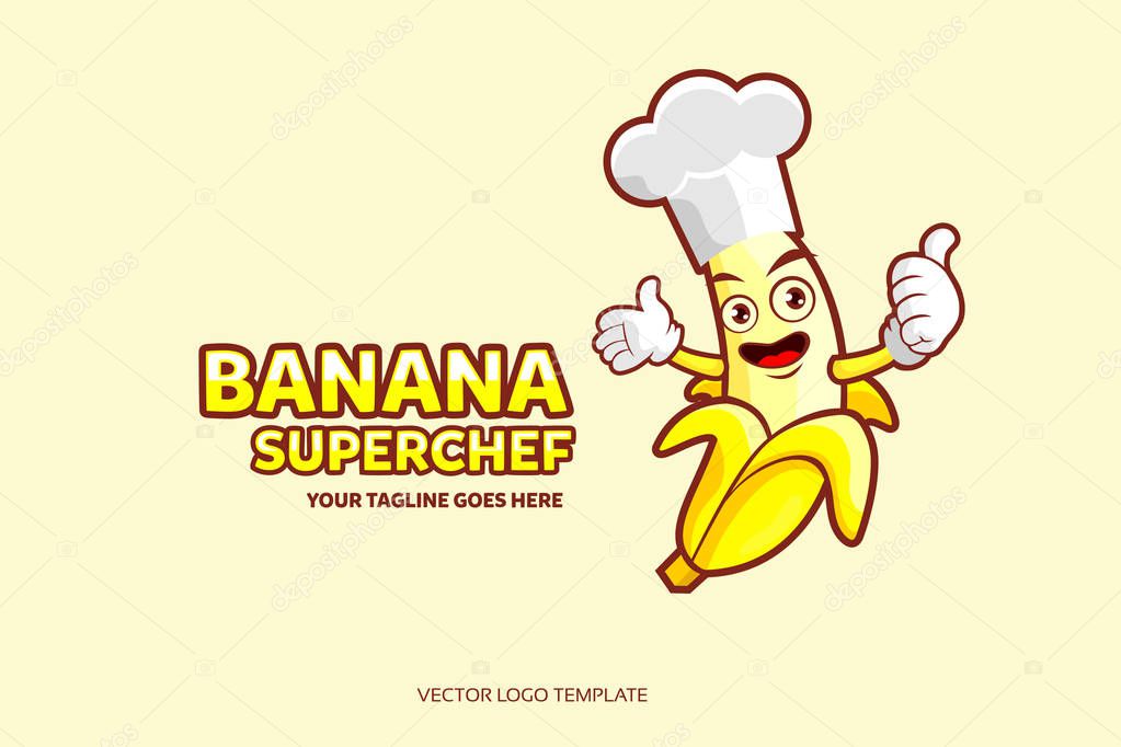 Banana Logo Vector Design With Chef Hat. Vector Illustration