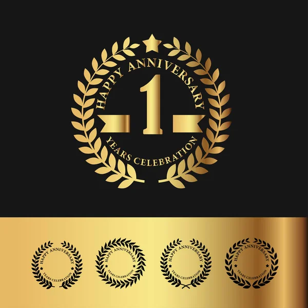 Golden Laurel Wreath 1 Anniversary — Stock Vector