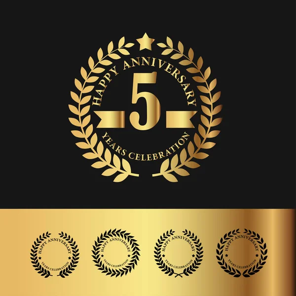 Golden Laurel Wreath 5 Anniversary — Stock Vector