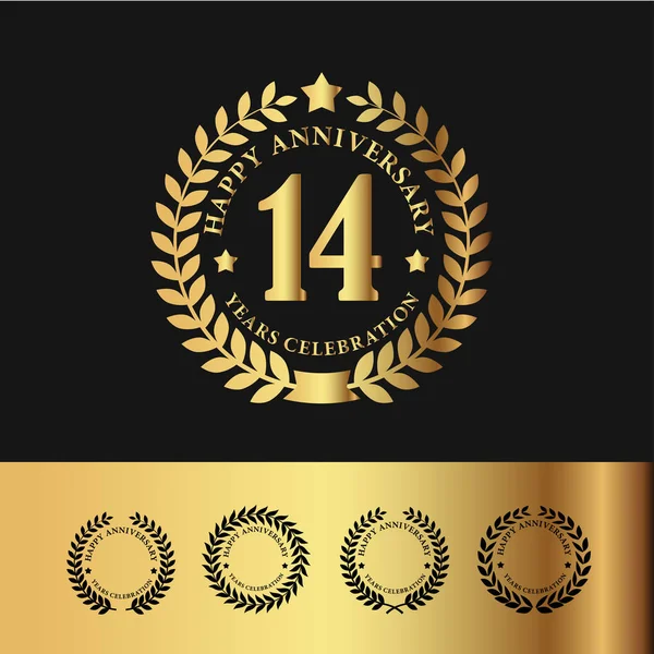 Couronne de laurier d'or 14 Anniversaire — Image vectorielle