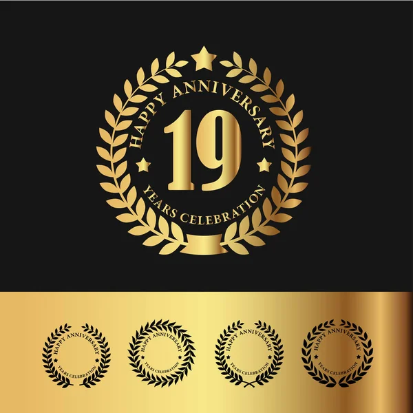 Golden Laurel Wreath 19 Anniversary — Stock Vector