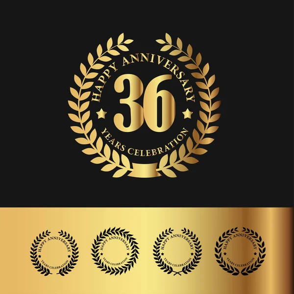 Golden Laurel Wreath 36 Anniversary — Stock Vector