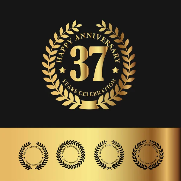 Golden Laurel Wreath 37 Anniversary — Stock Vector