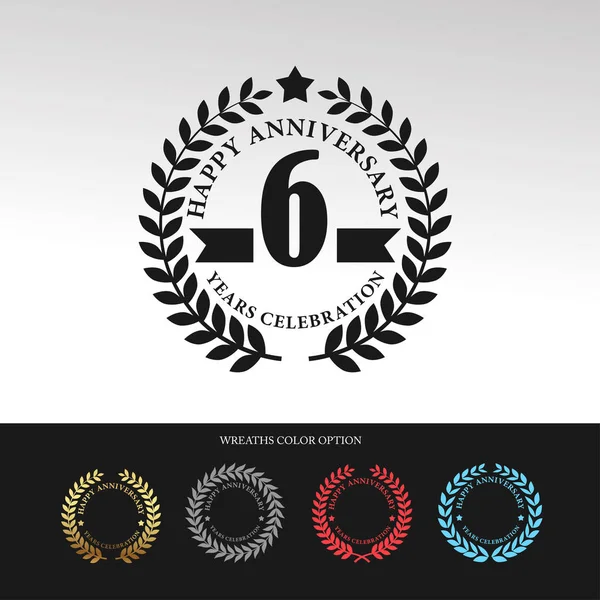 Corona de Laurel Negro 6 Aniversario — Archivo Imágenes Vectoriales