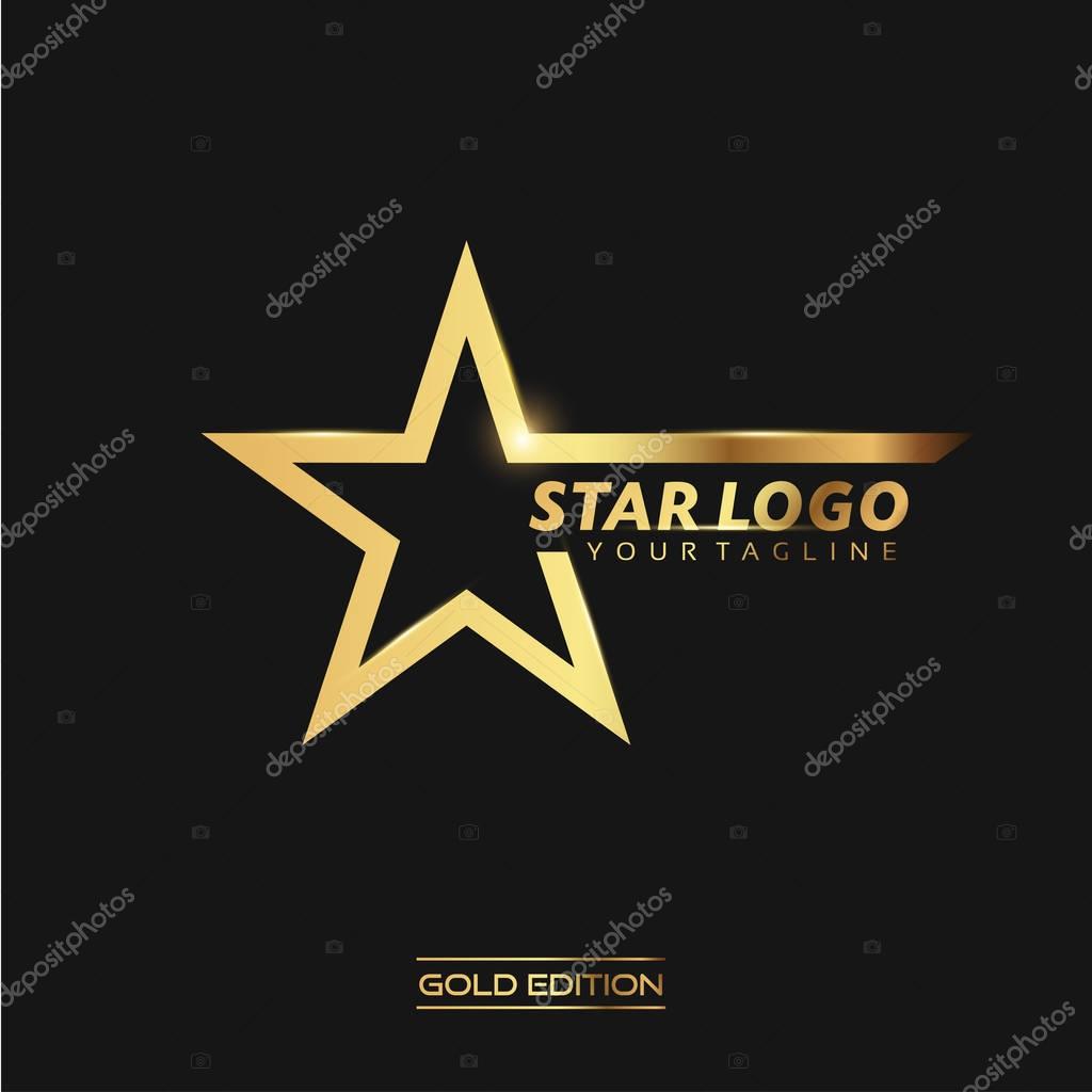 Gold Star logo with inscription vector template on black background