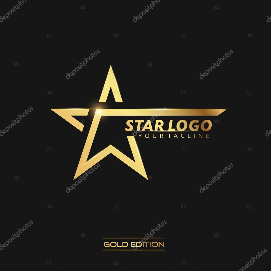 Gold Star logo with inscription vector template on black background