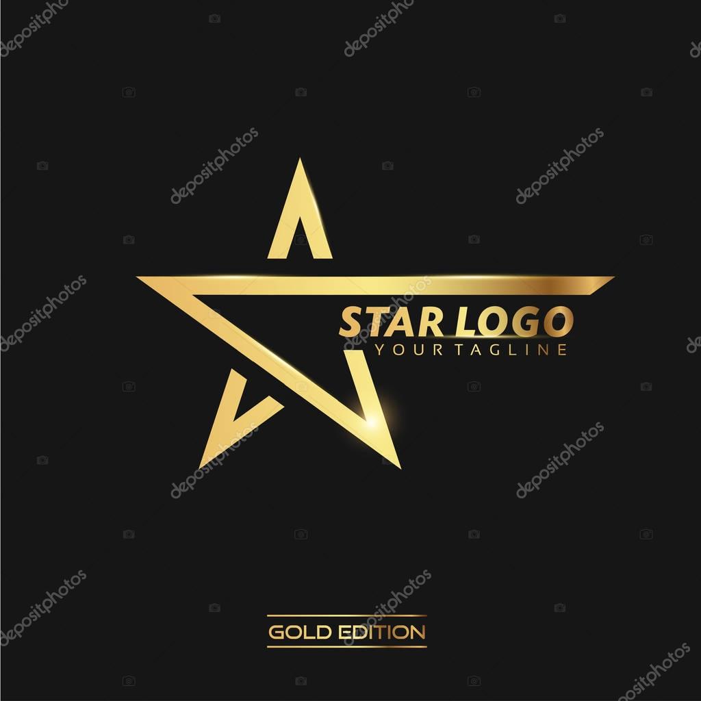 Gold Star logo with inscription vector template on black background