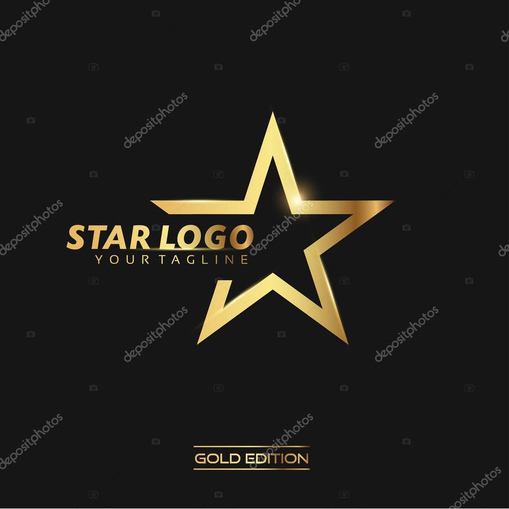 Gold Star logo with inscription vector template on black background