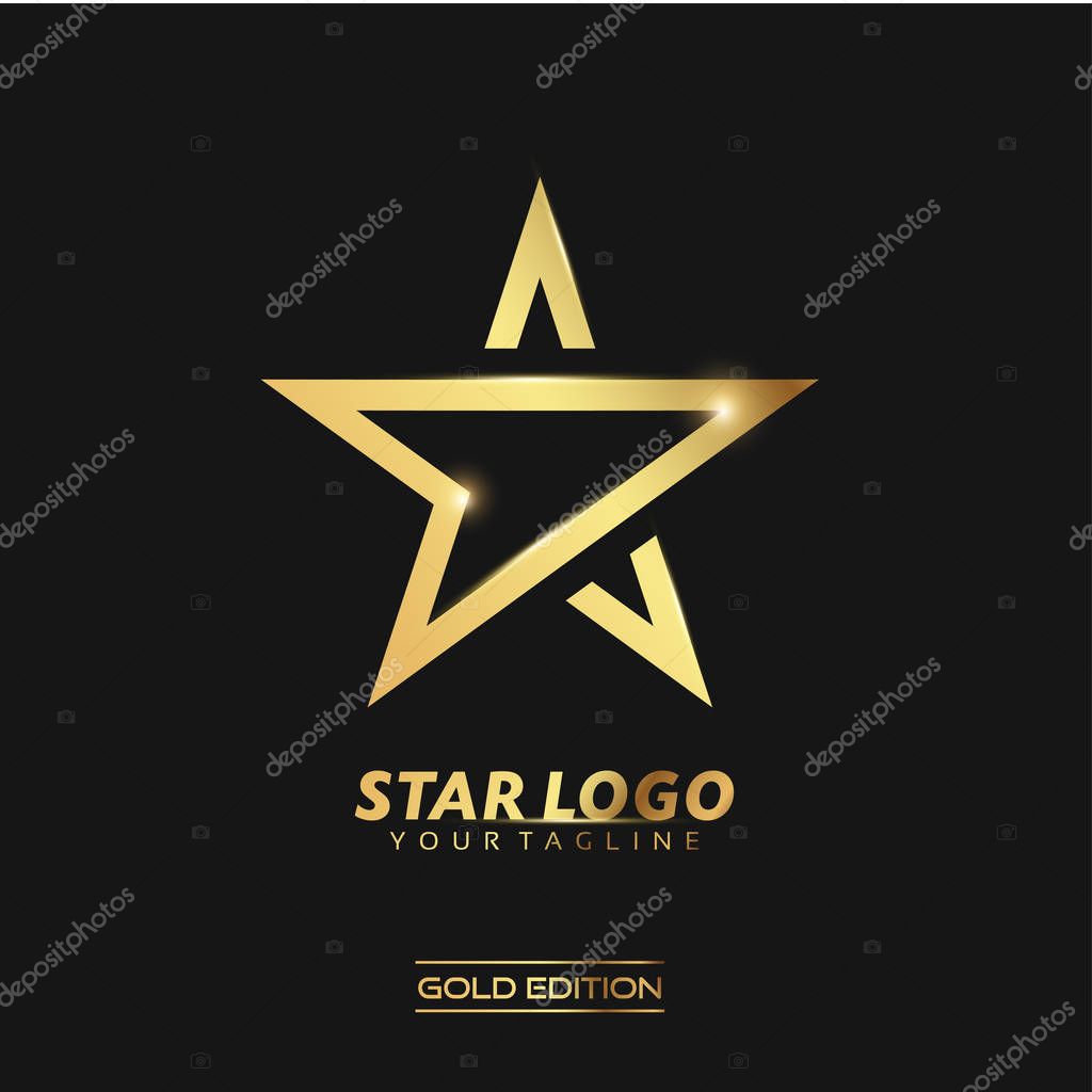 Gold Star logo with inscription vector template on black background